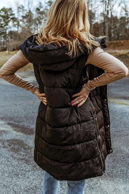 Lacrosse Long Puffer Vest - Black