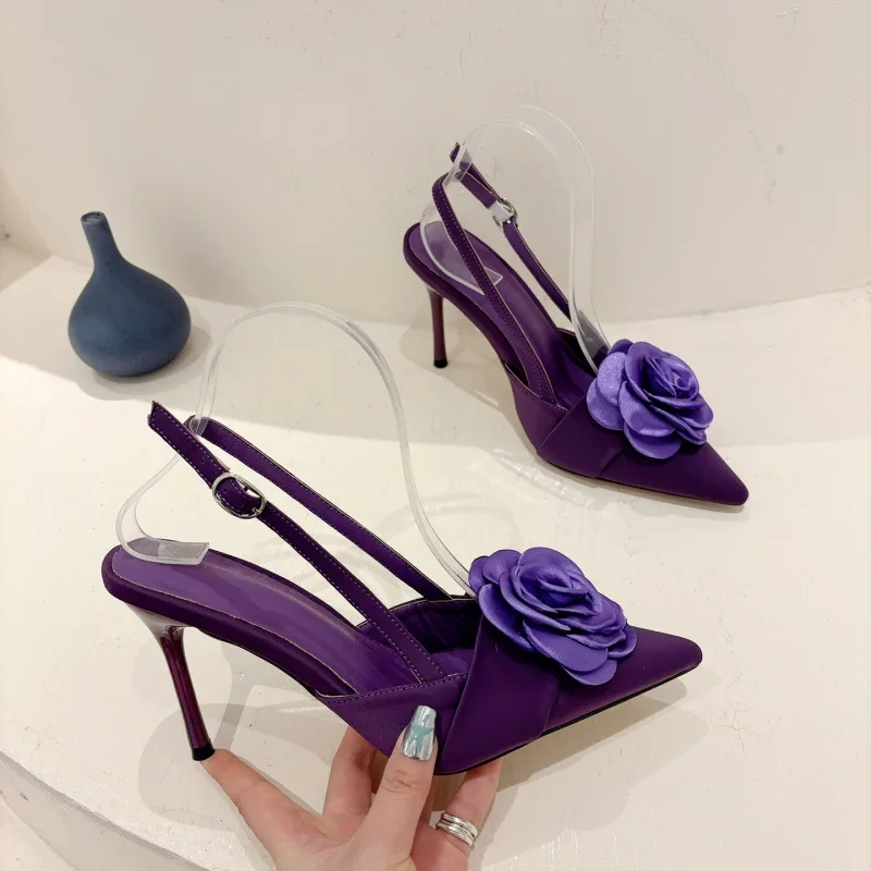 Silk Floral Slingback Pumps - Pointed Toe High Heels