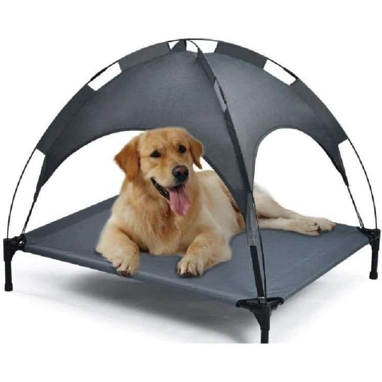 Outdoor Portable Grey Pet Dog Bed With Awning