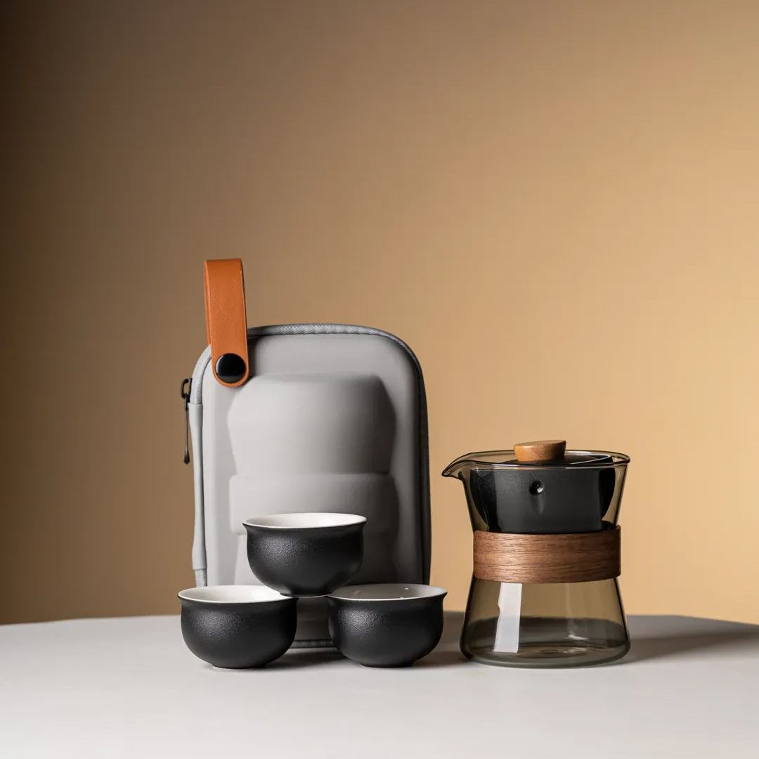 Summer SALE“Vortex Kit” - Heat-Resistant Glass Handled Teapot with Rotating Strainer Travel Set