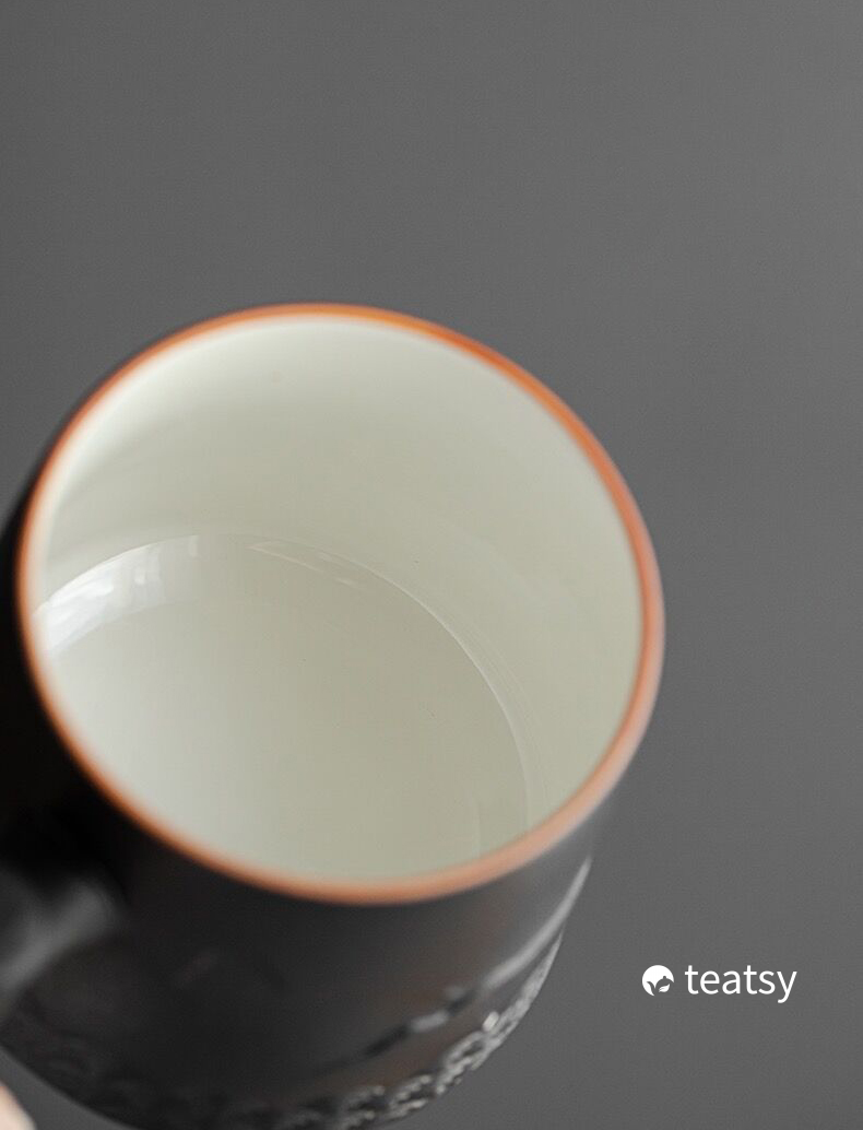 Summer SALE“Mountain” - Embossed Ceramic Tea Mug With Wooden Handle and Removable Infuser