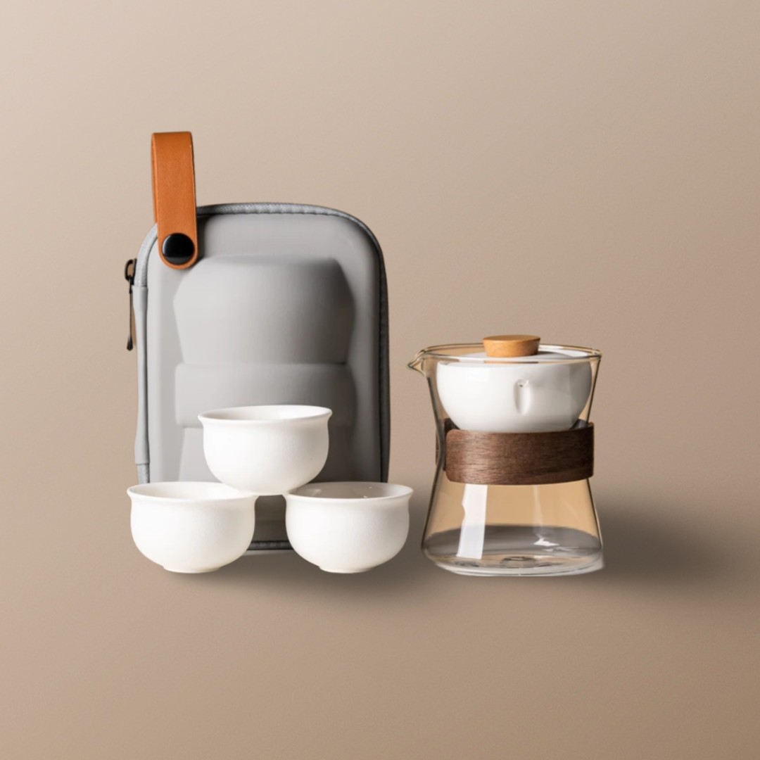 Summer SALE“Vortex Kit” - Heat-Resistant Glass Handled Teapot with Rotating Strainer Travel Set